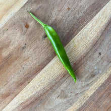 Load image into Gallery viewer, fresh green chilli on a wooden board
