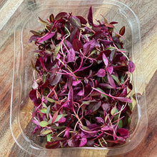 Load image into Gallery viewer, red amaranth leaves in a punnet on a wooden board
