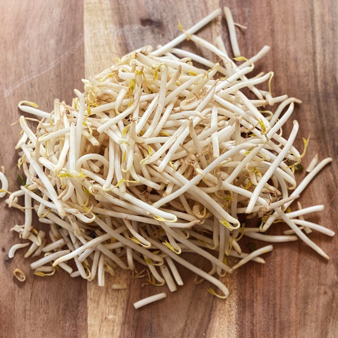 loose beansprouts on a board